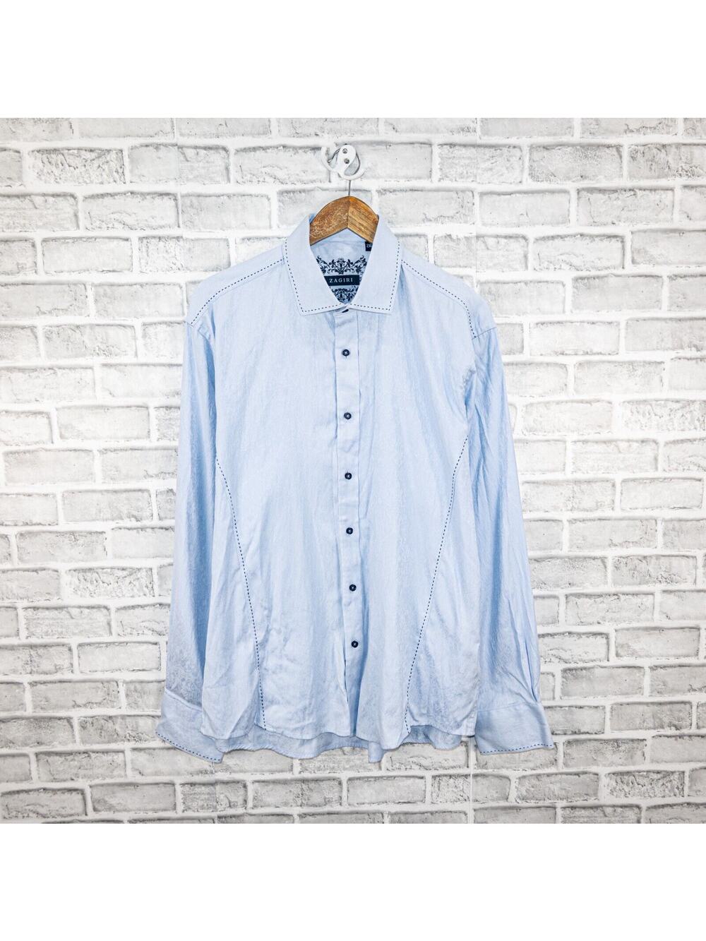 ZAGIRI Men's Floral Jacquard Button up Shirt in light blue cotton size 2XL
